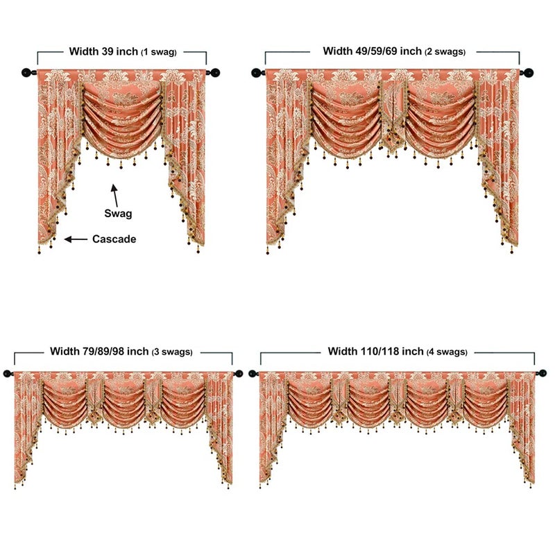 ELKCA Golden Jacquard Swag Waterfall Valance Luxury Curtain Valance for Living Room (Damask-Coffee, W79 Inch, 1 Panel) - Image 5